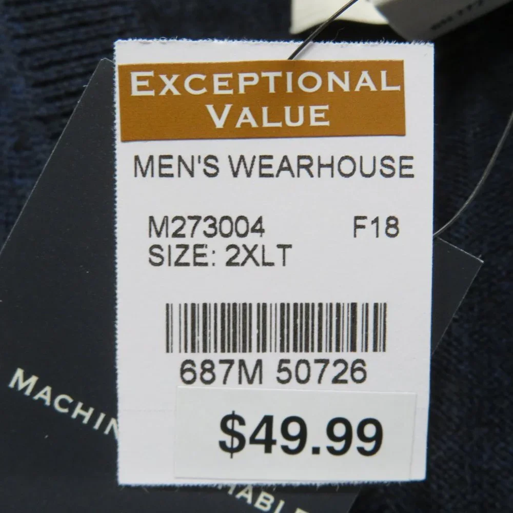 Joseph Abboud Men Blue L/S Extra Fine Merino‎ Wool Sweater 1X 2X 3X NEW